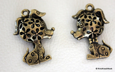 2 x Bronze Tone Hollow Dog Charm Pendants 3.2cm x2.2cm